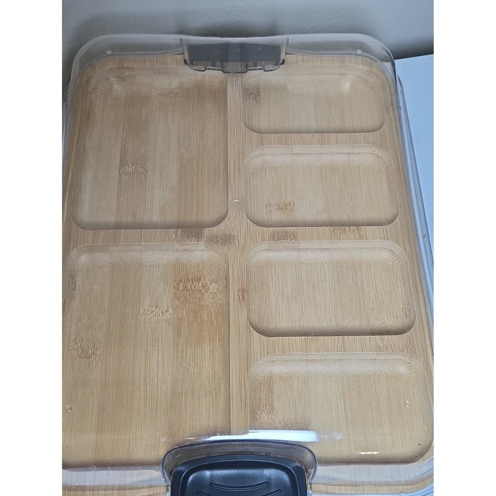 Farberware Build a Board Bamboo Charcuterie Serving Tray 6 Compartment Locking L